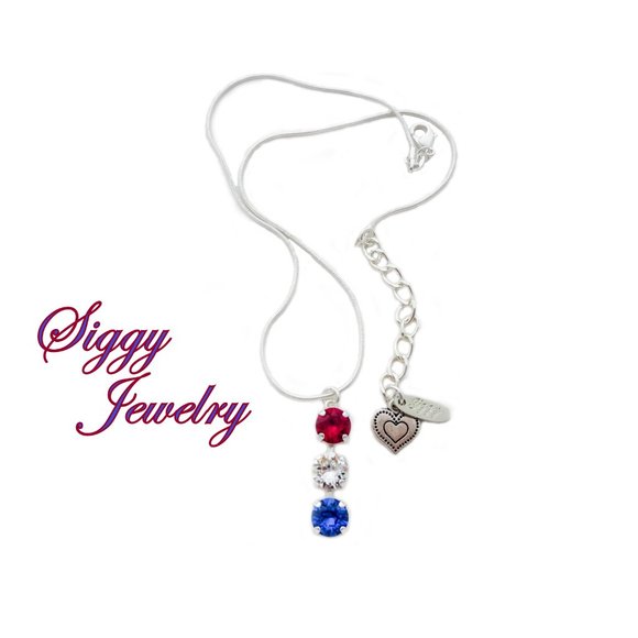 Swarovski Crystal July 4th Dangle Necklace and Earrings, Red White and Blue - Picture 4 of 4